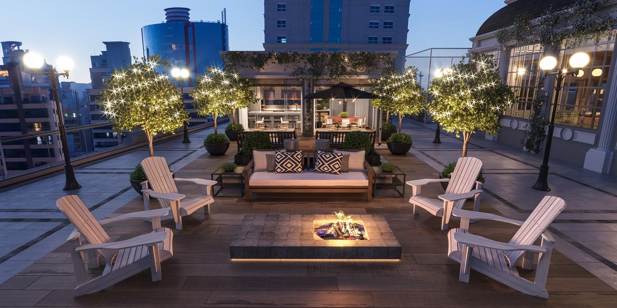 Boulevard elevado do L'Atelier Concept Homes ao entardecer