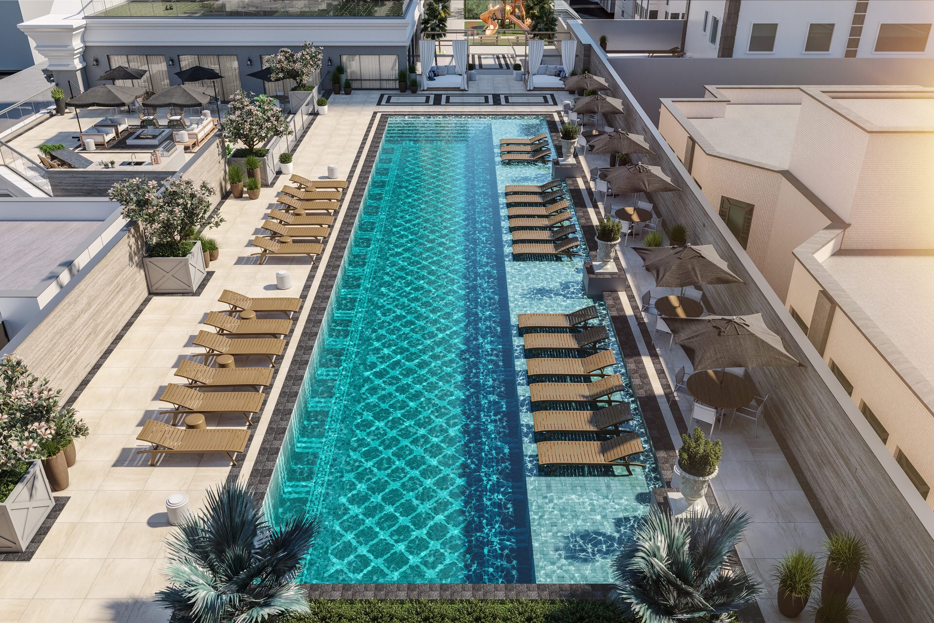 Vista aérea da piscina do L'Atelier Concept Homes